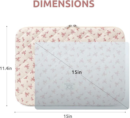 Puffy Laptop Sleeve 13-15.6 Inch Cute Quilted Laptop Protective Case Padded Floral Computer Sleeve for MacBook (A-Pink, 15 Inch)