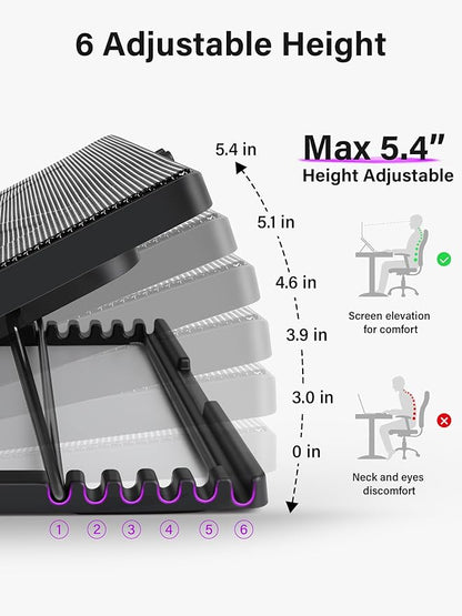 Kootek Laptop Cooling Pad, Laptop Cooler with 5 Quiet Fans for 12"-17" Computer PC Notebook Gaming Laptop Fan, Height Adjustable Laptop Cooling Stand Laptop Accessories (Purple)
