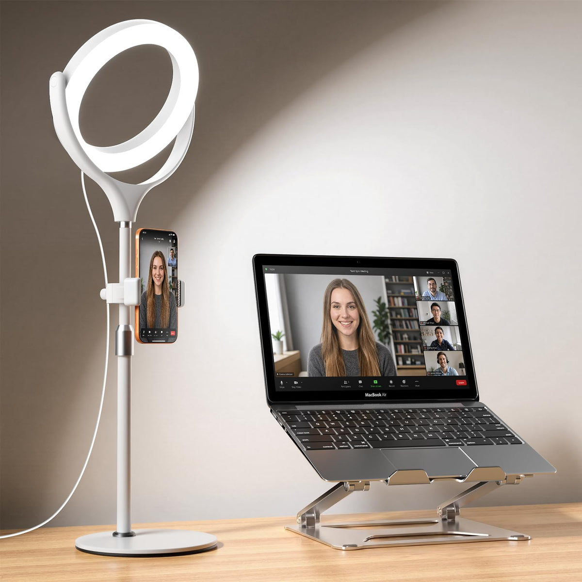 Desk Ring Light with Stand for Computer, 30 Modes Video Conference Lighting