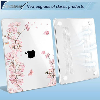 Compatible with MacBook Air 15 inch Case, M4 A3241/M3 A3114/M2 A2941 (Released 2025 to 2023), Hard Shell, Keyboard Cover, Screen Protector, Webcam Cover & Type-C Adapter, Butterflies Sakura