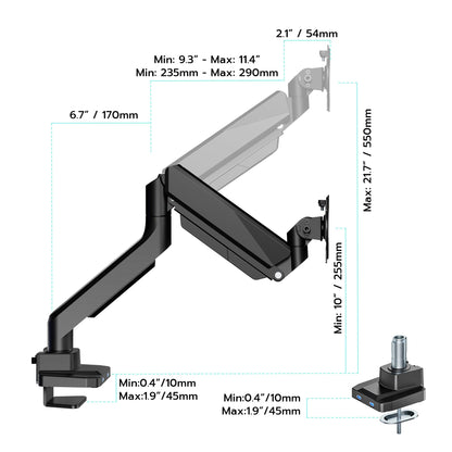 Heavy Duty Single Monitor Mount for 13"-49" Curved Screens with USB, Black