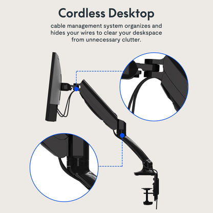 FlexiSpot Single Monitor Stand - Adjustable Spring VESA Mount with C Clamp for 17 to 30 Inch Computer Screens - Heavy Duty Monitor Arm Holds up to 3.3 to 11lbs