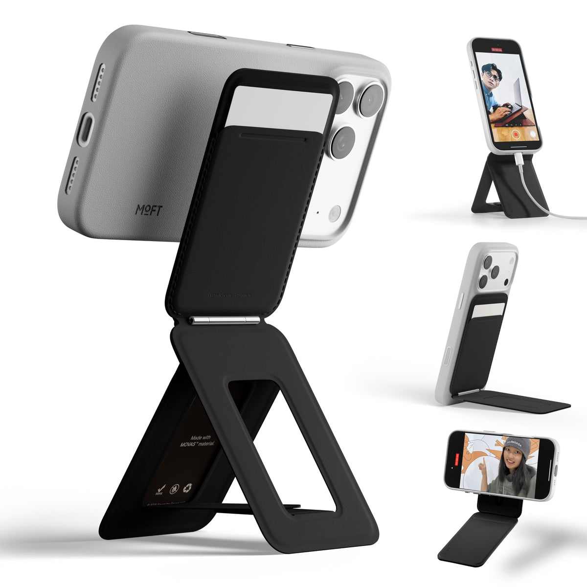 MOFT Phone Stand, Magnetic Phone Tripod Stand Stain-Resistant MOVAS Leather & Angle Adjustment & Strong Magnets Tripod for iPhone 18 Pro & 18 Pro Max & 17-12 Series (Included Metal Ring)-Sunset