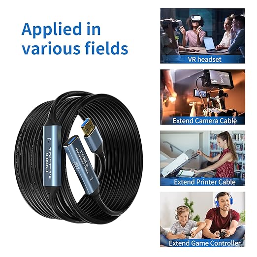 USB 3.0 Extension Cable 80FT Type A Male to Female Active Extender Cord with 4 Extension Chipsets Signal Booster and 1 USB-C Charging Port, for Webcam, PlayStation, Printer, Camera