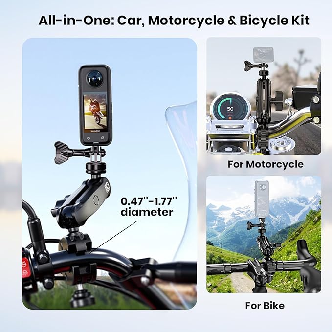 Suction Car Mount for GoPro/Insta360/DJI | Aluminum Alloy Extendable Selfie Stick with Multi-Joint Flexible Arm | Upsized Strong Suction Mount Kit Includes Tripod Adapter