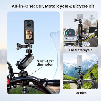 Suction Car Mount for GoPro/Insta360/DJI | Aluminum Alloy Extendable Selfie Stick with Multi-Joint Flexible Arm | Upsized Strong Suction Mount Kit Includes Tripod Adapter
