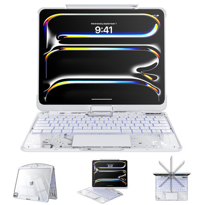 Tiaota Transparent Case Keyboard for iPad 11th Gen 11 inch (A16, 2025) & 2022 iPad 10th Gen 10.9 in,7-Color Backlit,Wireless Keyboard, 360°Rotating,Multi-Touch trackpad, Pencil Slot,Shortcuts,Black