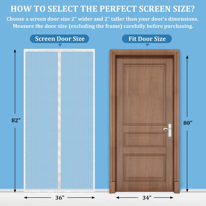 Amzjjle Magnetic Screen Door - Self Sealing, Heavy Duty, Hands Free Mesh Partition Keeps Bugs Out Let Breeze in- Pet and Kid Friendly - Keep Open Feature (White, Fit Door Size 34 x 80 Inch)