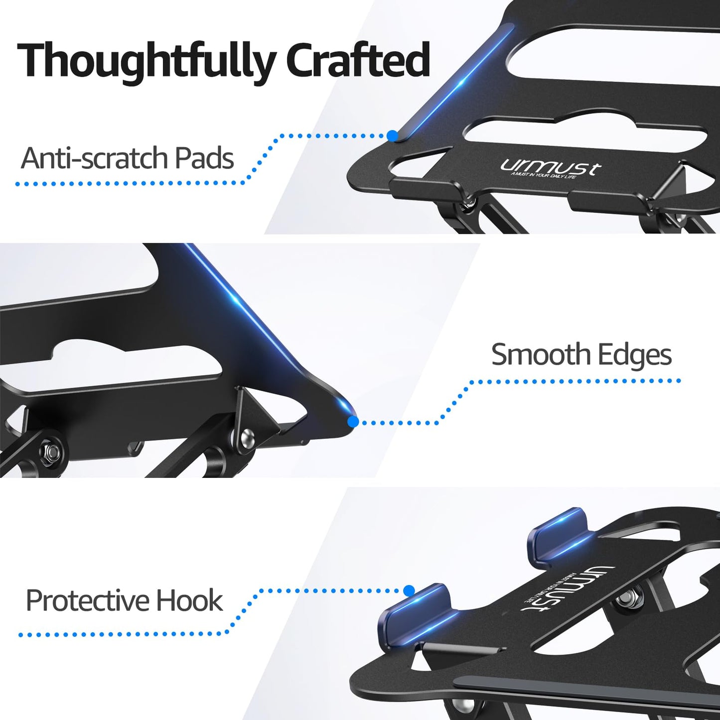 Urmust Adjustable Laptop Stand for Desk, 10-15.6“ Laptop Riser, Black