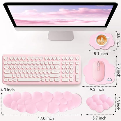 Cloud Wrist Rest for Computer Keyboard, 4-in-1 Memory Foam Leather Cloud Keyboard Wrist Rest and Mouse Pad Set with Ergonomic Support for Arm and Palm Cushion, Gaming/Work Setup, Pink