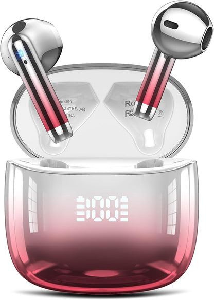Wireless Earbuds, Bluetooth Headphones 48H Playtime Ear Buds with LED Power Display, IPX7 Waterproof Bluetooth 5.4 Earphones in-Ear Earbuds with 4 Mic for Android iOS Cell Phone Laptop, Red