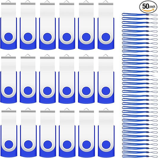 16GB Bulk Flash Drives 50 Pack EASTBULL USB Flash Drives Pack USB 2.0 Thumb Drives Bulk Swivel USB Drives Bulk with Strings (16GB-Blue)