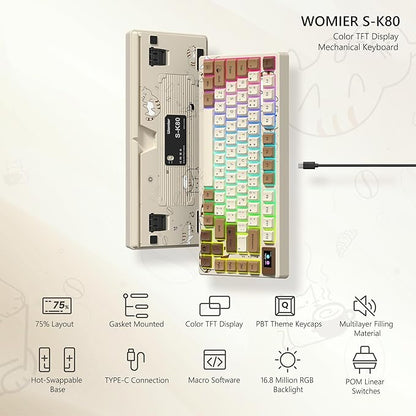Womier SK80 Retro 75% Keyboard with Color Multimedia Display Gaming Keyboard
