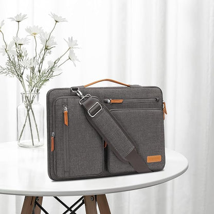 MOSISO 360 Protective Laptop Shoulder Bag,15-15.6 inch Computer Bags Compatible with MacBook Pro 16 inch, HP, Dell, Lenovo, Asus Notebook,Side Open Messenger Bag with 4 Zipper Pockets, Taupe Gray