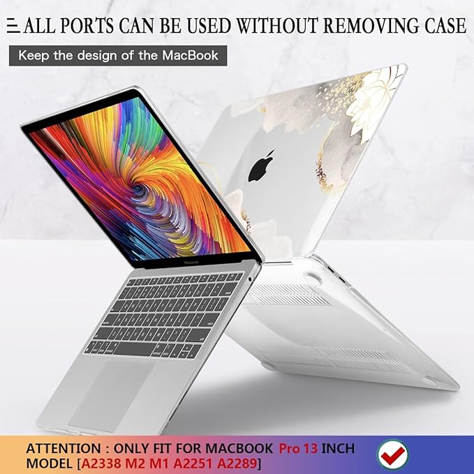 CISSOOK Compatible with MacBook Pro 13 inch Case 2020-2025 Model M1 & M2 A2338 A2251 A2289, Floral Hard Shell Case & Keyboard Cover for MacBook Pro 13 with Touch Bar, Charming Painting