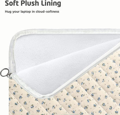 Puffy Laptop Sleeve 13 Inch Cute Quilted Laptop Protective Case Padded Floral Computer Sleeve for MacBook (A-Blue, 13 Inch)