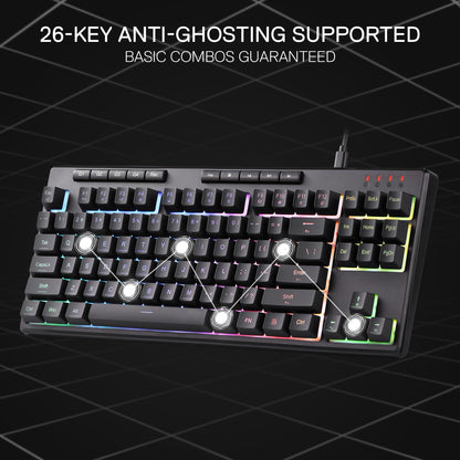 Redragon K516 Shiva TKL Wired RGB Membrane Gaming Keyboard, 87 Keys Mechanical-Feel Keyboard w/Smooth Linear Switch, On-Board Macro & Dedicated Multimedia Keys, 16.8M RGB Backlit, Software Supported