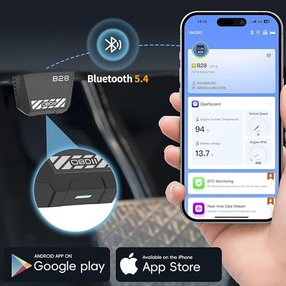 OBD2 Scanner for Car - Bluetooth 5.4 Codes can be Read and Cleared Quickly - Diagnosis of The vehicle's Engine, ABS, SRS, airbags and More Than 35,000 Problems Compatible with iOS and Android