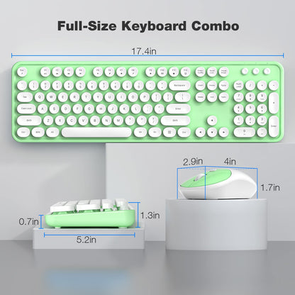 KNOWSQT Wireless Keyboard and Mouse Combo - White-Green Full-Sized 2.4 GHz 104 Keys Typewriter Keyboard, Flexible Round Keycap and Optical Mouse for Windows, Computer, PC, Laptop, Desktop, Mac