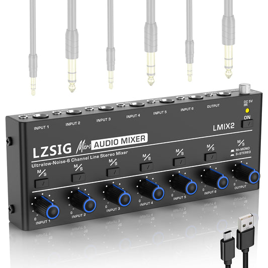 LZSIG Mini Audio Mixer, Ultra Low-Noise, 6-Channel, 6 IN 1 OUT
