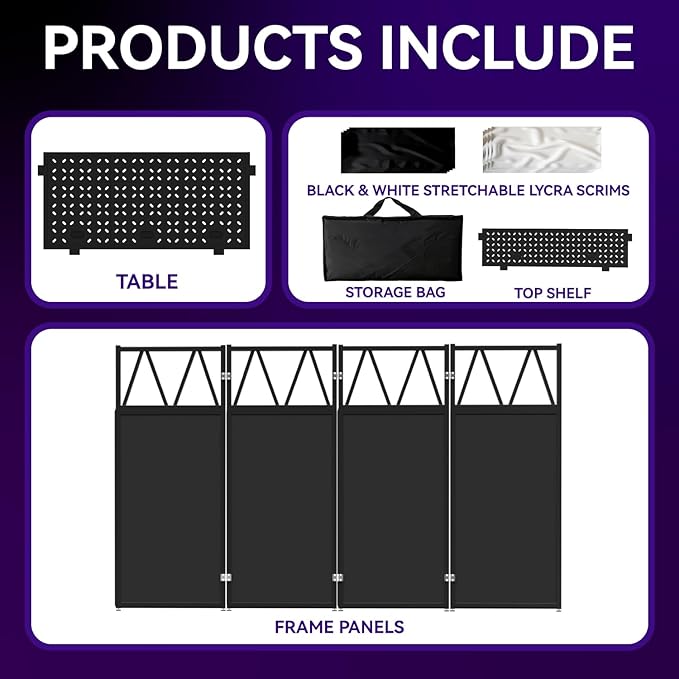 Portable DJ Booth Table,Foldable DJ Table Stand Portable with White & Black Scrim,Adjustable DJ Facade Table Station Metal Frame DJ Table with Cable Hole for Private Events, Clubs, Bars (Upgrade)