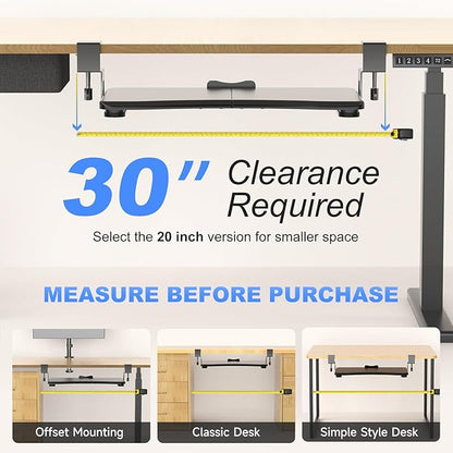 suptek Keyboard Tray Under Desk Pull Out with C Clamp Mount, Computer Keyboard & Mouse Tray, 25.6 (30 Including Clamps) x 11.8 inch Slide-Out Platform Computer Drawer for Typing, Black, DSF1