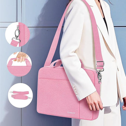 Ferkurn Laptop Bag Case for Women Men Computer Bag Compatible with HP Envy Pavilion Omen/LG Gram/MSI/Dell Inspiron XPS/Lenovo/Acer, Shoulder Strap Carrying Messenger Briefcase, Pink, 17 17.3 Inch