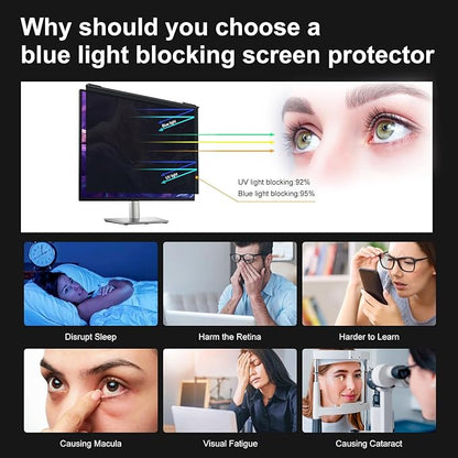 Magnetic Hanging Computer Privacy Screen Filter for 20 Inch, Removable Aluminum Alloy Privacy Shield for 16:9 Widescreen Monitor, Eye Protection Blue Light Filter