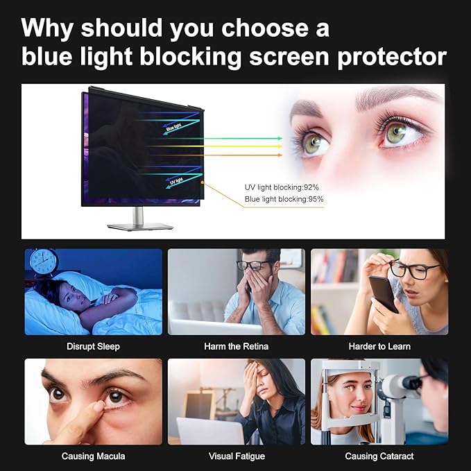 Magnetic Computer Privacy Screen Filter 21.5 Inch, Removable Hanging Aluminum Alloy Privacy Shield for 16:9 Widescreen Monitor, Anti Spy Anti Scratch Anti Glare Blue Light Screen Guard