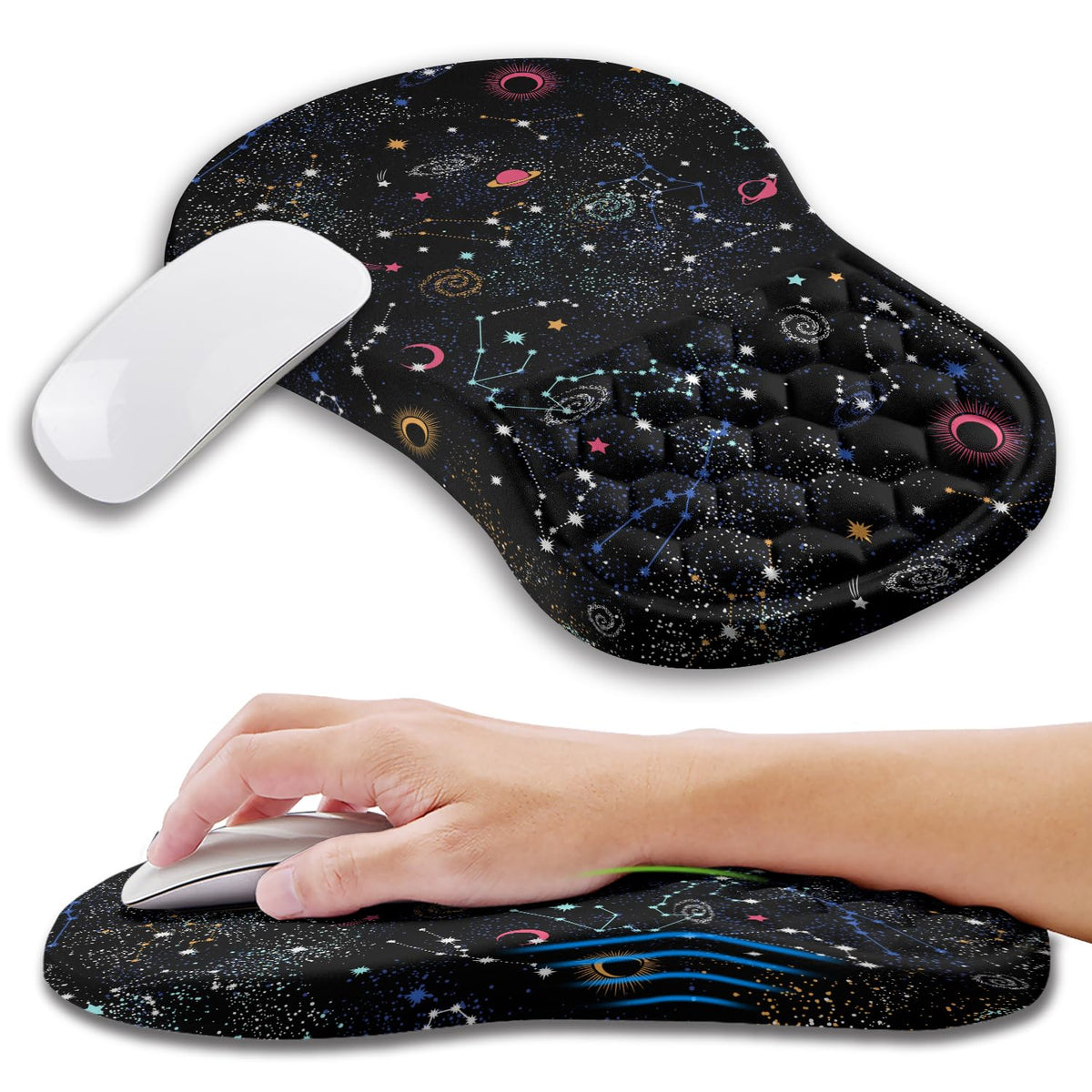 Kuosgm Ergonomic Mouse Pad Wrist Support with Memory Foam Massage Bulge, Carpal Tunnel Pain Relief Mousepad Wrist Rest for Mouse(12x8 inch, Pink Flowers)