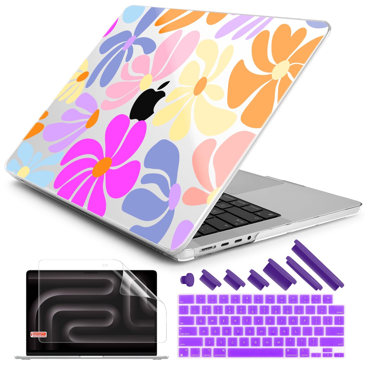 DONGKE Compatible with MacBook Pro 16 Inch Case (2026-2021 Release, M5 M4 M3 M2 M1 Pro/Max Chip), Plastic Hard Shell Cover with Keyboard Cover & Screen Protector for MacBook Pro 16", Power Florals