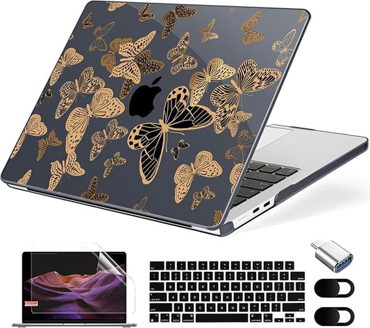 Compatible with MacBook Air 13.6 inch Case, M4 A3240/M3 A3113/M2 A2681 (Released 2025 to 2022), Hard Shell, Keyboard Cover, Screen Protector, Webcam Cover & Type-C Adapter, Butterfly