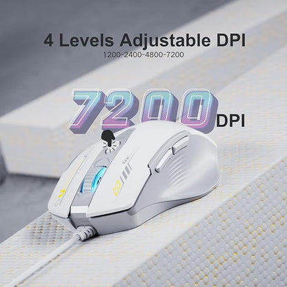 Wired Mouse, 4 Levels Adjustable DPI, 6 Programmable Buttons, Ergonomic Computer Wired Mouse for PC Laptop Computer for Working and Gaming - Plug & Play (White)