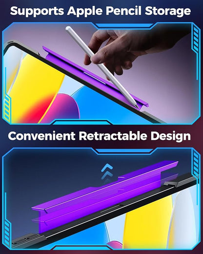 TSQQST Clear Wireless Keyboard Case for iPad (A16) 11th Generation 11-inch 2025/ iPad 10th Generation 10.9-inch with Pencil Holder & Multi-Touch Trackpad, 7-Color Backlight, 360 Rotatable, Purple