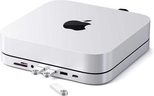 Satechi USB C Hub, Type-C Aluminum Stand & Hub, USB-C Data Port, Micro/SD Card Readers, USB 3.0 & Headphone Jack Port, for Mac mini M2/M1 (Not Compatible with M4) - Silver
