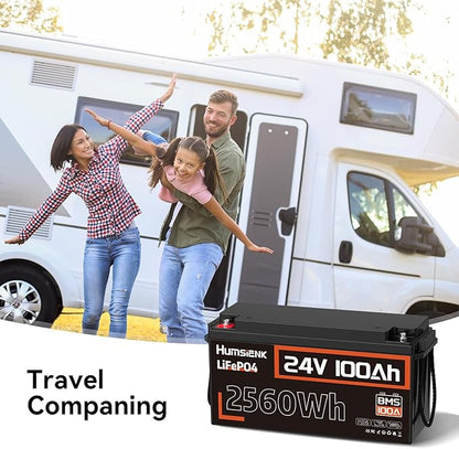2 Pack 24V 100Ah LiFePO4 Lithium Battery, Built-in 100A BMS with Low-Temp, 15000+ Deep Cycles 10 Years Lifespan, 2560Wh Lithium Iron Phosphate Battery, for RV Solar Energy Off Grid