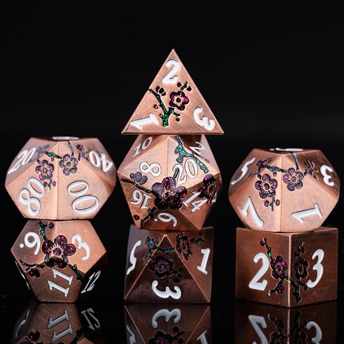 Purple & Red DND Metal Dice, 7PCS Aluminum Dice Set with Gift Case for Dungeons and Dragons, RPG, MTG, Pathfinder