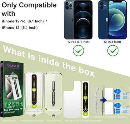 (2-Pack Ultra HD Clear Screen Protector for iPhone 12/12 Pro (6.3-Inch),9H Tempered Glass,Full Coverage,Anti-Fingerprint,Auto Dust Removal,Bubble-Free,Easy Installation