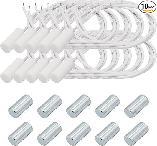 10PCS Recessed Wired Security Window Door Contact Sensor, Normally Closed NC, Door Alarm Magnetic Reed Switch with 2 Wire, ABS White, RC-34A