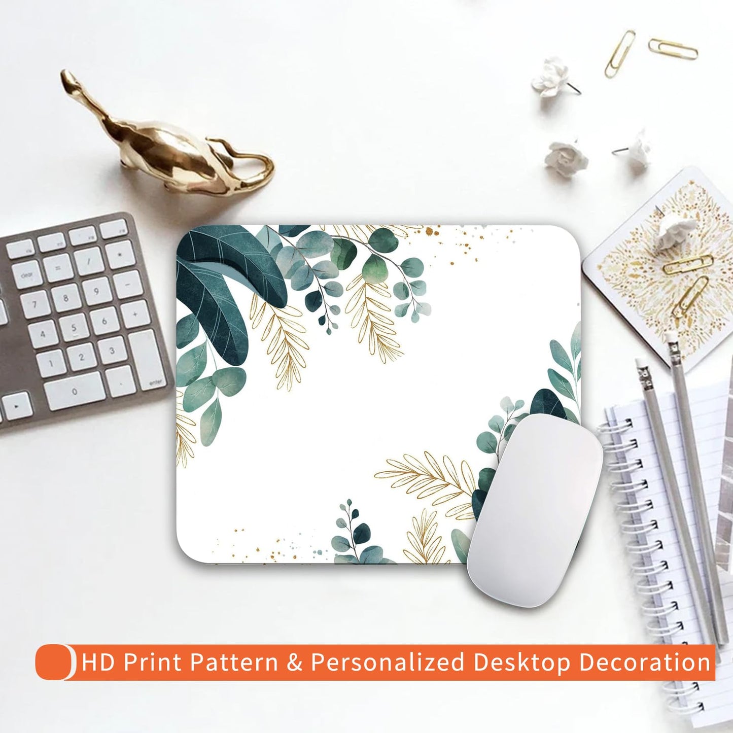 Armanza Square Mouse Pad Green Leaves, Personalized Premium-Textured Custom Mouse Mat Design, Washable Mousepad Cloth, Non-Slip Rubber Base Computer Mouse Pads for Wireless Mouse