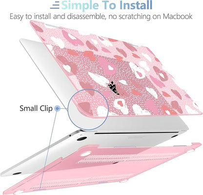 MEEgoodo Case for MacBook Pro 13 inch Case 2022 2021 2020 New A2338 M2/M1 A2251 A2289, Laptop Hard Shell with Keyboard & Camera Cover Compatible with 13 inch MacBook Pro, Pink Hearts & Dots