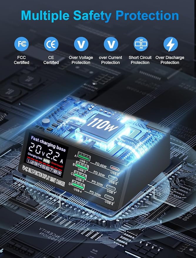 100W 8Port USB Charging Station for Multiple Devices - Multi USB Charger Station