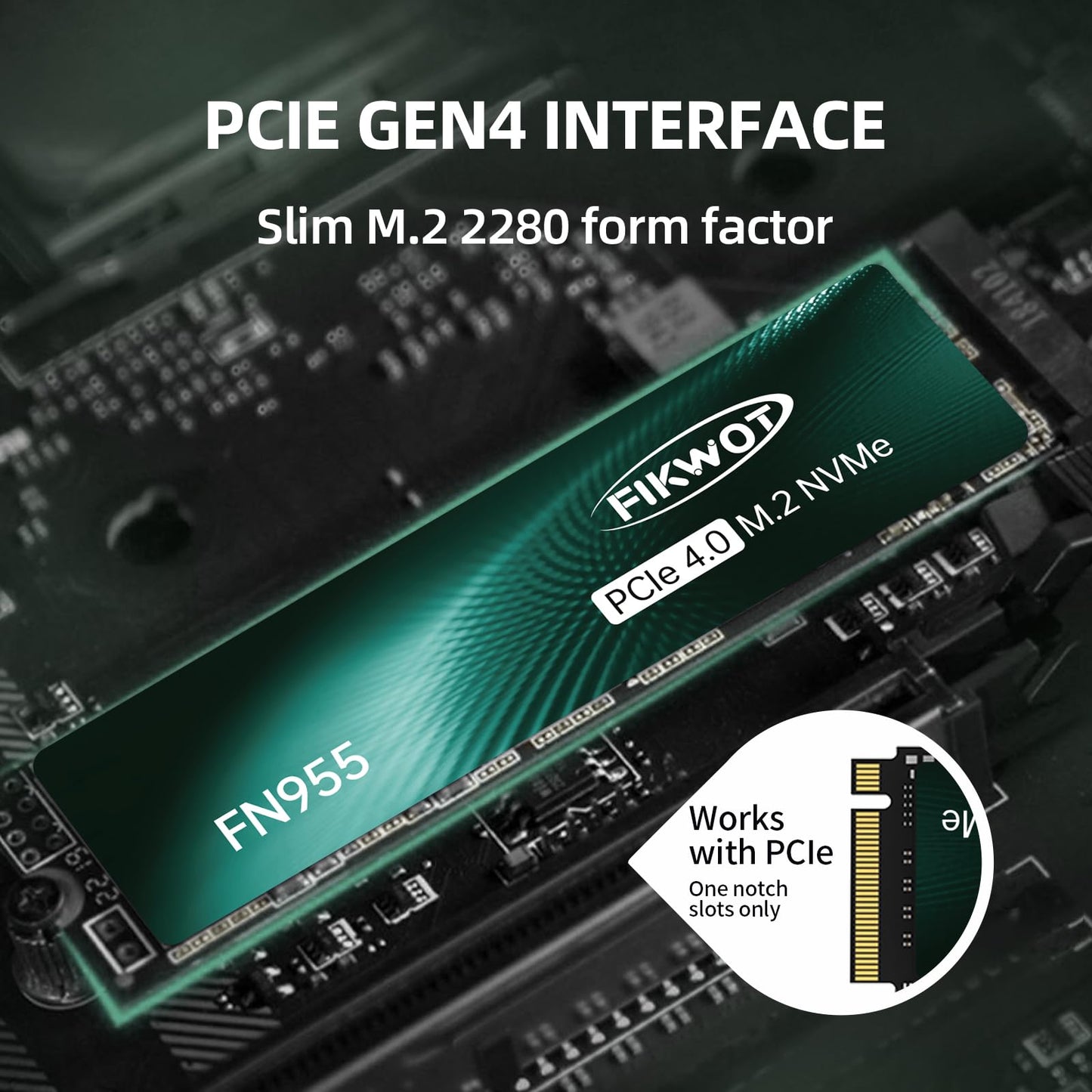 Fikwot FN955 2TB NVMe SSD M.2 2280 PCIe Gen4x4, Up to 7300MB/s, 3D NAND TLC Flash Internal Solid State Drive, Configure SLC Cache, Storage and Memory Expansion for PS5 Laptop Desktop