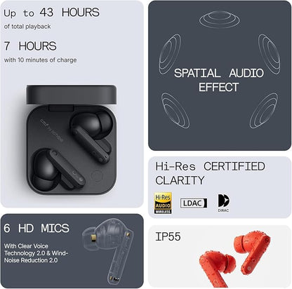 CMF Buds Pro 2 Hybrid 50db Noise Cancelling Earbuds, Hi-Res Audio with LDAC, 6 HD Mics Wireless Headphones, Smart Dial Design, Ultra Bass Technology, Bluetooth 5.4, 43H Playtime, Dark Grey