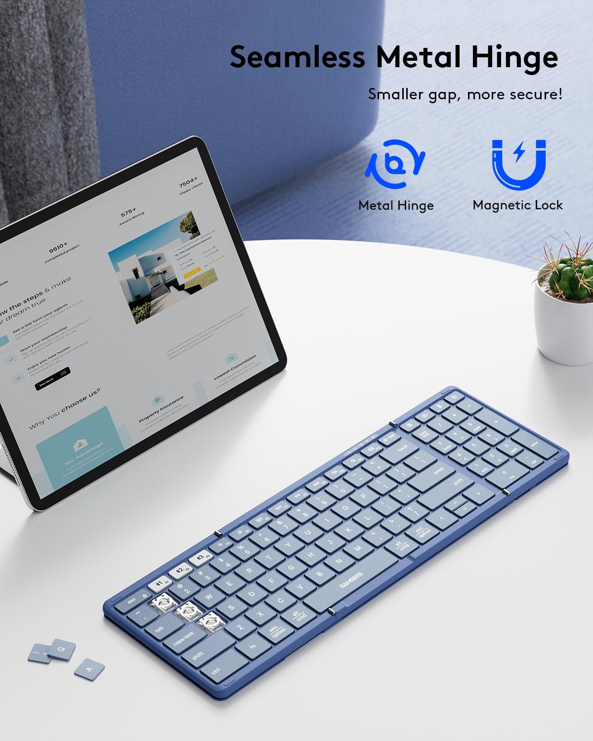Samsers Full-Size Foldable Bluetooth Keyboard with Numeric Keypad - Blue