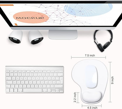 JIKIOU Mouse Pad, 2 Pack Ergonomic Mouse Pads with Comfortable Gel Wrist Rest Support and Smooth Cloth, Non-Slip PU Base for Easy Typing Pain Relief Durable and Easy to Clean Small White