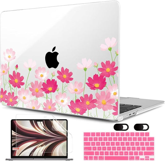MEEgoodo Case for M5/M4/M3/M2 MacBook Air 13 inch 2026 2025 2024 2022, Fit Model A3449/A3240/A3113/A2681, Case Compatible with MacBook Air 13.6-inch, Bright Pink Flowers