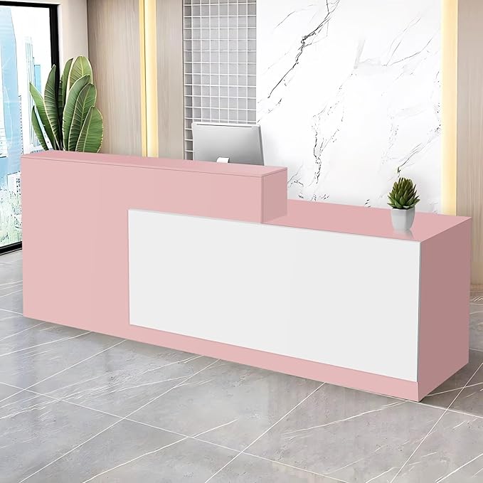 Reception Desk with Counter Modern Checkout Counter with Lockable Drawer Keyboard Tray Receptionist Desk for Office Salon Reception Table T Right 79inch/200cm