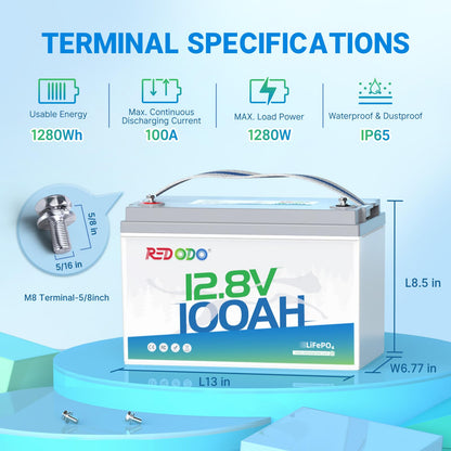 Redodo 12V 100Ah Lithium LiFePO4 Battery, Group 31 Battery Built in 100A BMS, Up to 15000 Cycles, 10 Years Lifetime, Perfect for RV, Off Grid, Solar, Marine, Trolling Motor