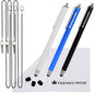 The Friendly Swede Stylus Pen for Touchscreen — 3-Pack 5.5" High Precision Stylus Pen with Replaceable Thin Tips, Elastic Lanyards & Screen Cleaning Cloth - Black/Blue/White